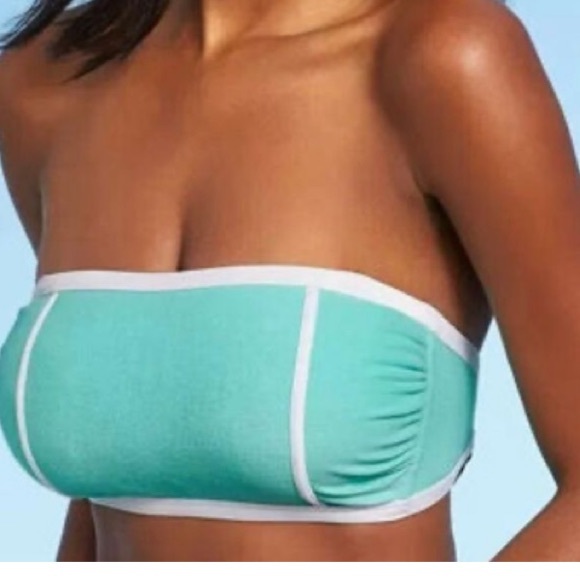 Kona Sol Bandeau Terry Cloth turquoise & White Swim top NWT Size XL - Picture 5 of 7